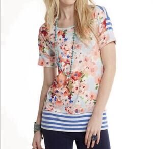 Matilda Jane Size M Bewitching Tidbit Mix Print Floral Striped Modal Knit Tunic